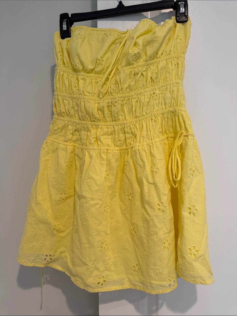 Cotton Candy Yellow Eyelet Mini Dress